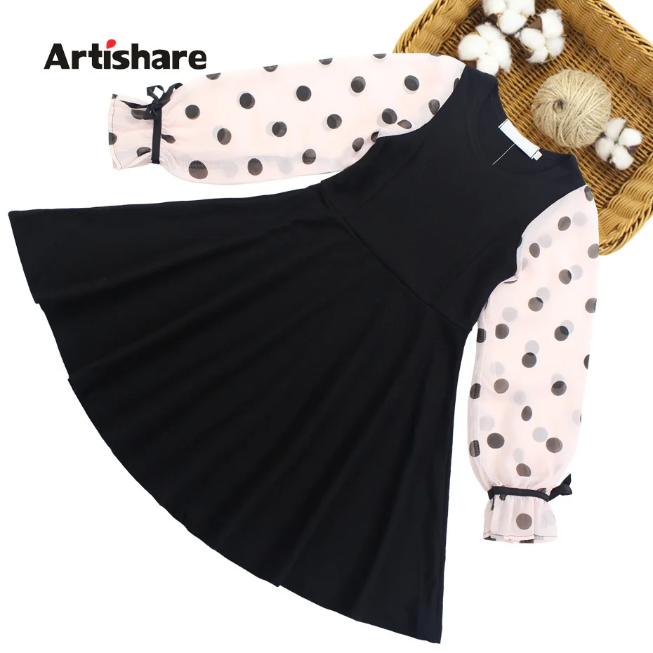 Dresses For Girls Long Sleeve Dot Vestidos Children Spring Autumn Dress Girl Teenage Kids Clothes 6 8 10 12 13 14 | Детская одежда и