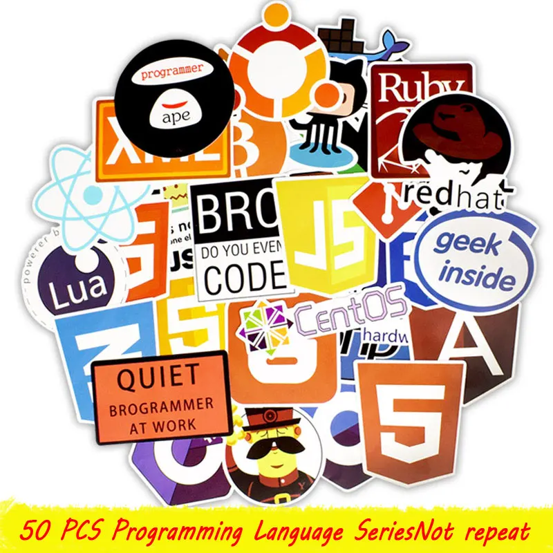 50 шт. языковая наклейка для программирования Java html-приложение программное обеспечение Наклейка s для гика DIY ноутбук Macbook компьютер телефон PS4