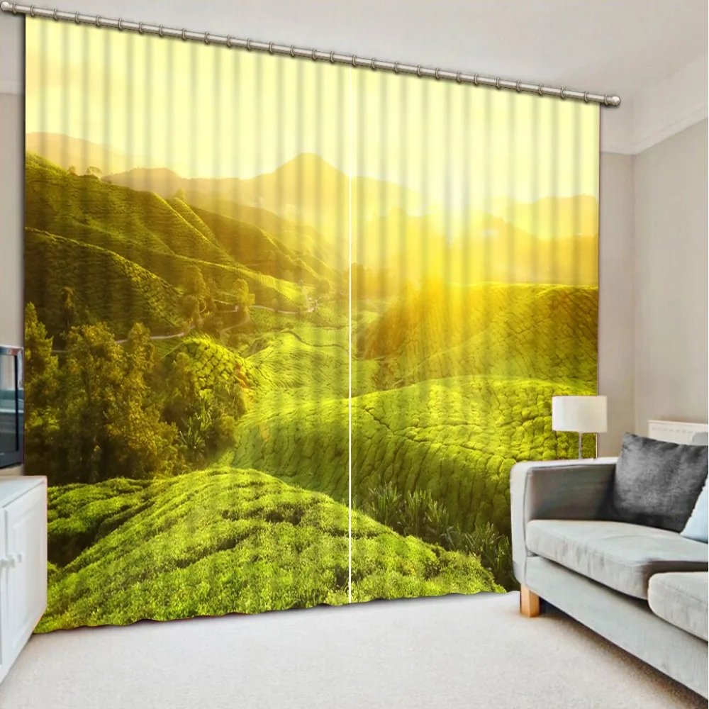 Landscape Scenery Beauty Digital Photo Printing Blackout 3D Curtains for Living Room fresh green curtains