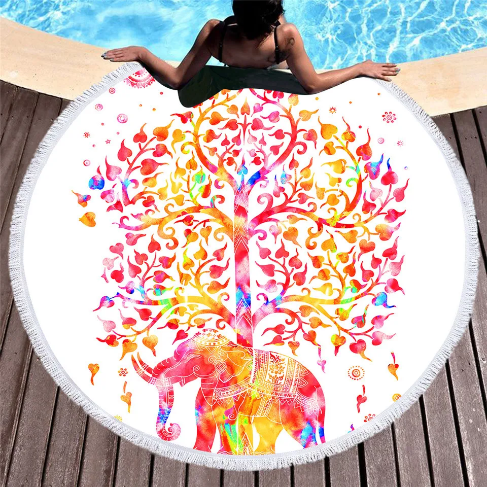 Elephant Yoga Tassel Mandala Tapestry Bohemian Round Beach Towel Mat Floral Toalla Sunblock Boho Blanket 3 colors |