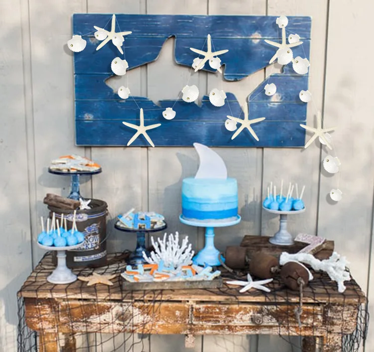 Creative Marine Style Double-sided Starfish Shell Flag Summer Kindergarten Room Birthday Theme Party Decoration