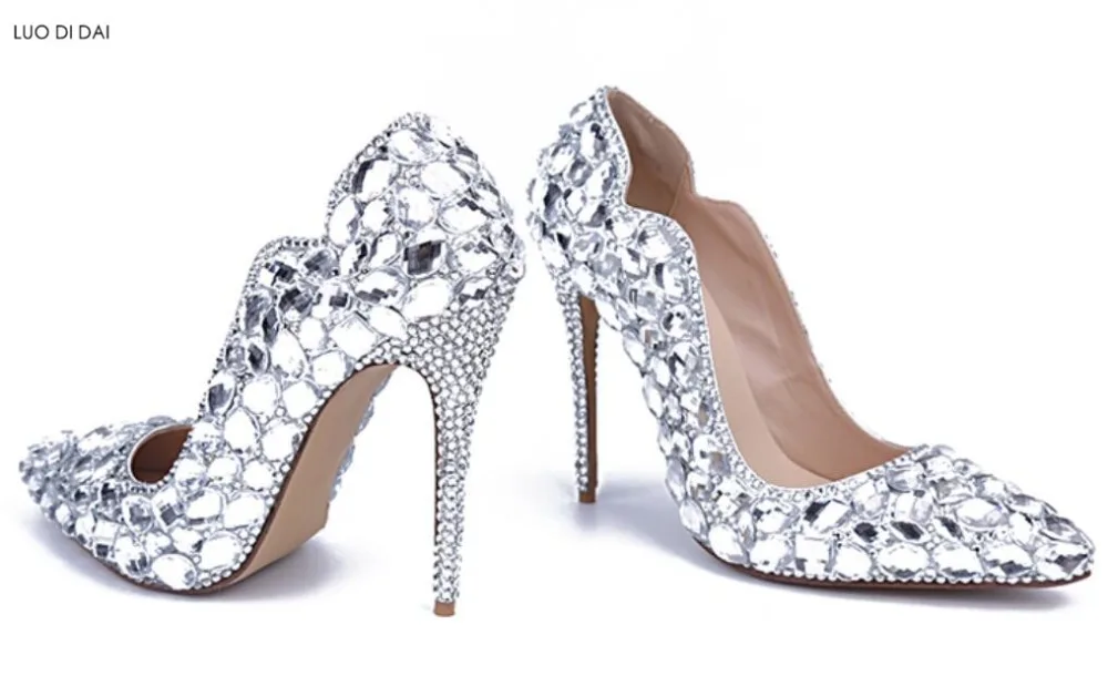 Новинка 2020 женские туфли-лодочки со стразами на высоком каблуке Стразы с острым