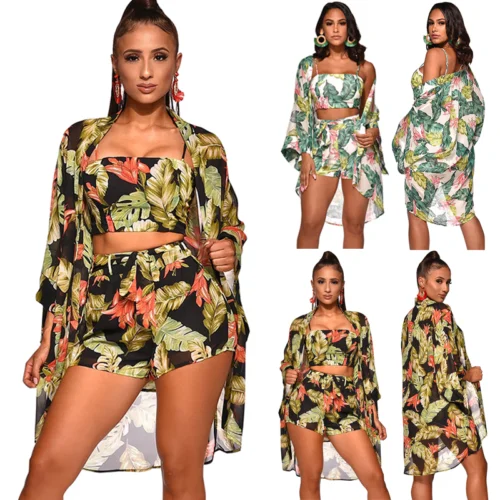 Женский короткий топ + шорты верхняя одежда комплект из 3 предметов Летний