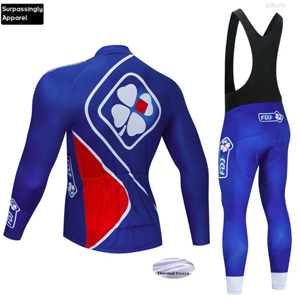Комплект для велоспорта FDJ Team с длинным рукавом зимние теплые флисовые