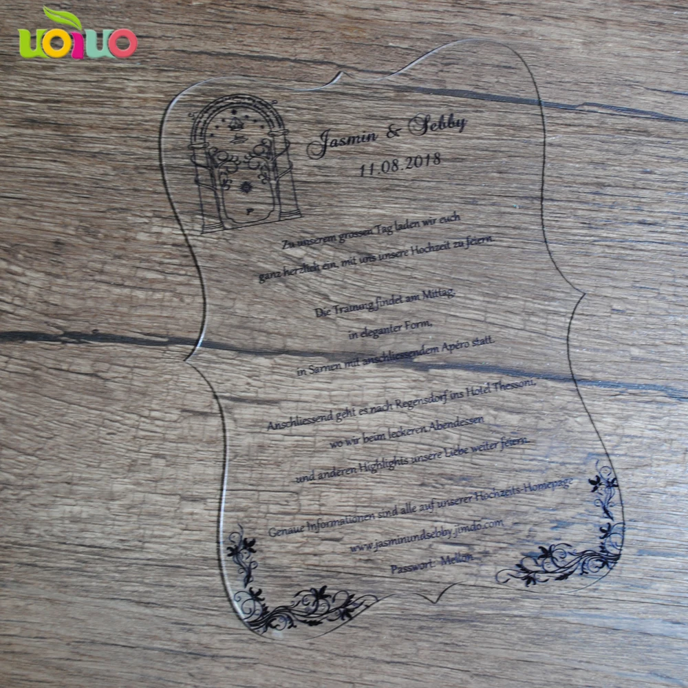 Свадебные красивые пригласительные открытки в форме лазерной резки прозрачная