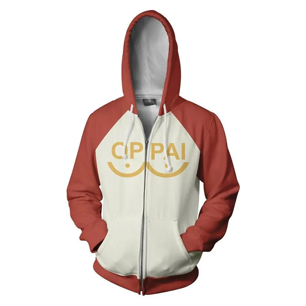 

One Punch Man Saitama Oppai Hoodie Cosplay Sweatshirts Zipper Up Hoody Hoodies Pullover Coat Jacket