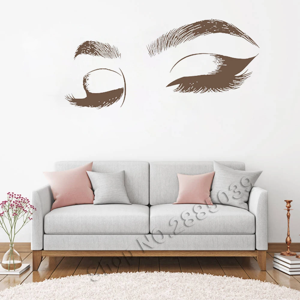 Закрывает глаза настенные наклейки ресницы макияж девушка брови виниловый декор