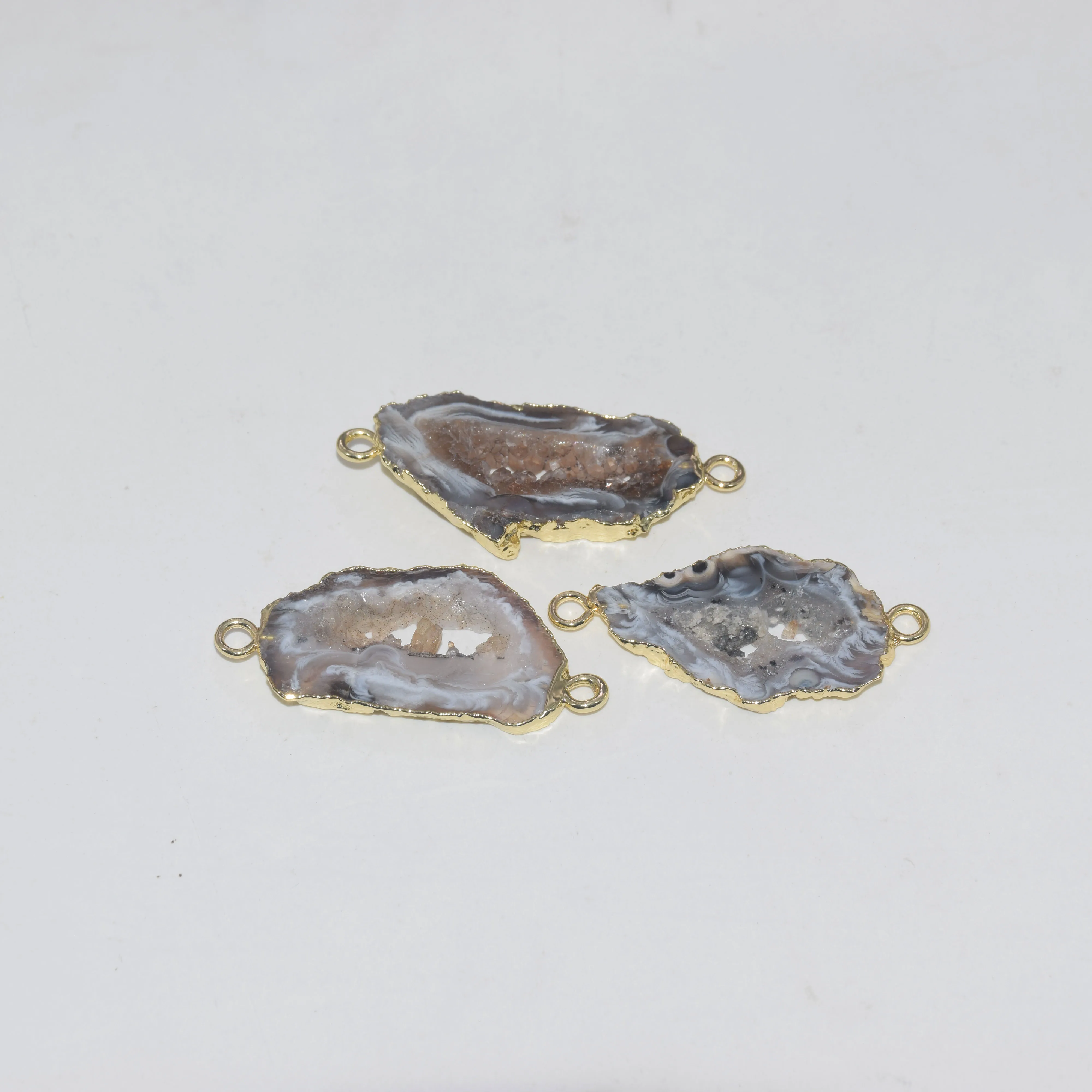 Натуральный жеод Druzy Agates подвеска femme серое отверстие 2 петли золотой ободок