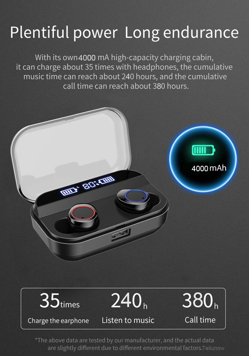 4000 мАч TWS беспроводные наушники Bluetooth 5,0 наушники с дисплеем питания сенсорное управление спортивные 9D стерео беспроводные наушники гарнитура