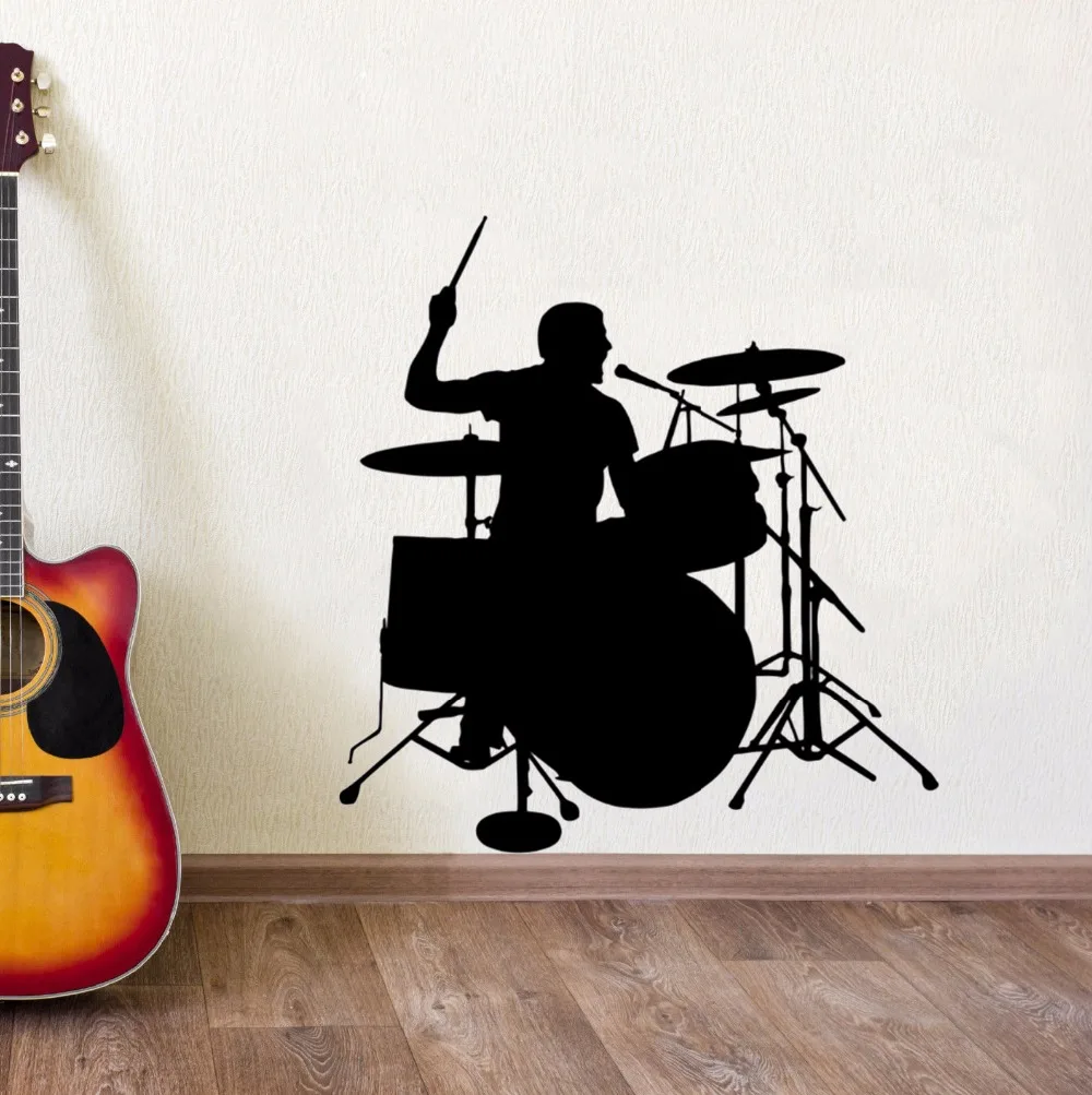 

Drummer Silhouette Wall Sticker Drum Player Wall Decal Music Room Decor Removable Vinyl Wall Art Mural Drum Wall Poster AY1265