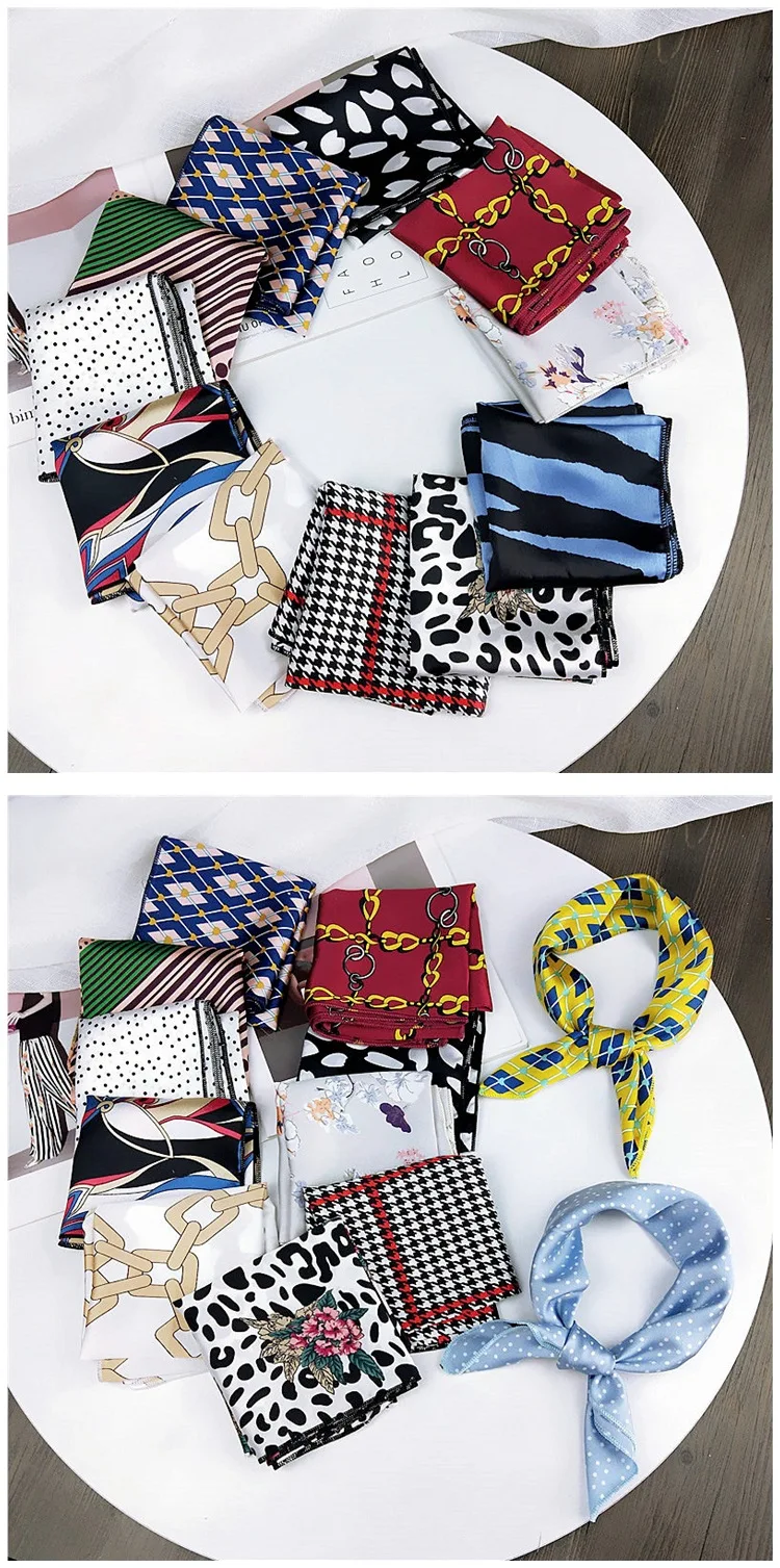 fashion Square Scarf Hair Tie Band Party Women Elegant Small Vintage Skinny Retro Head Neck Silk Satin Scarf, square scarves