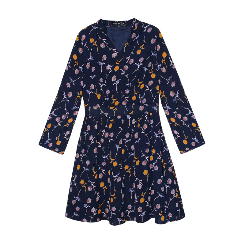 Мода 2018 платье Для женщин осень Винтаж с цветочным принтом шифоновое