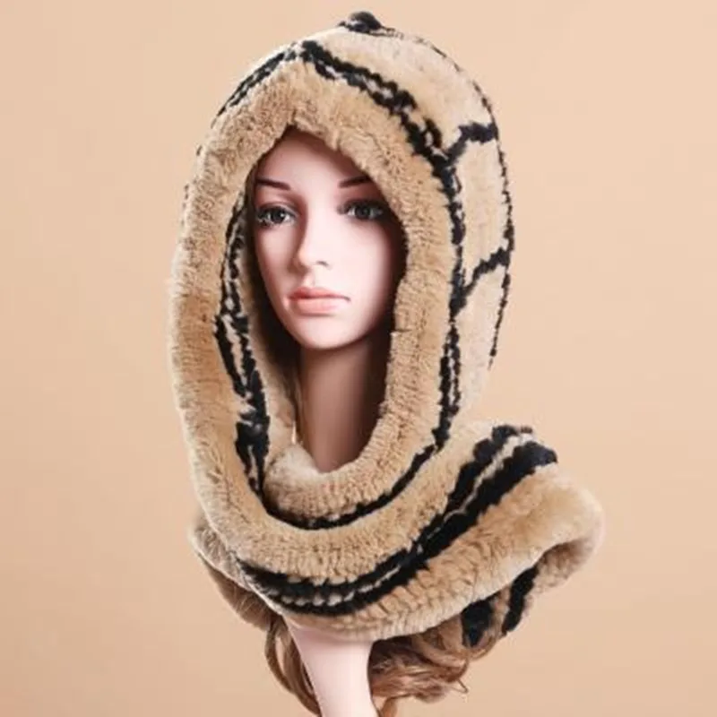 Модная теплая трава Настоящий мех кролика рекс кролик вязаный шарф шапка