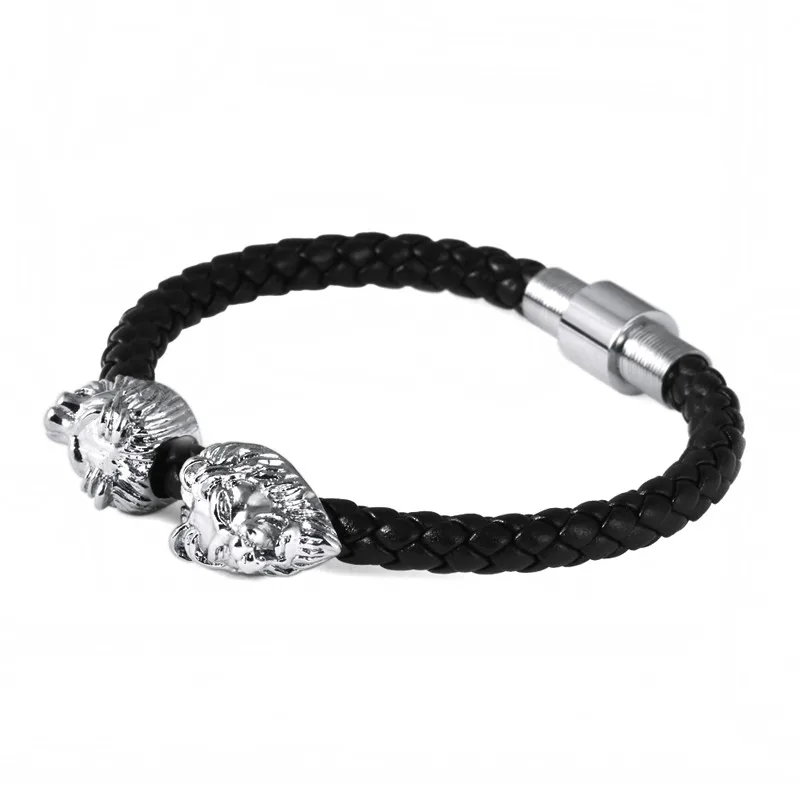

Hot Sale Personality Bracelet Lion Head Bracelet Bangle Black Leather Braided Leather Bracelets For Men Women Pulseras SL-0008