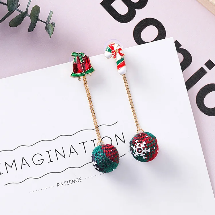 Jztop Cute Santa Claus Hair Ball Drop Earrings Woman Classic Christmas Tree Snowman Bell Asymmetric Dangle Girl Gifts | Украшения и