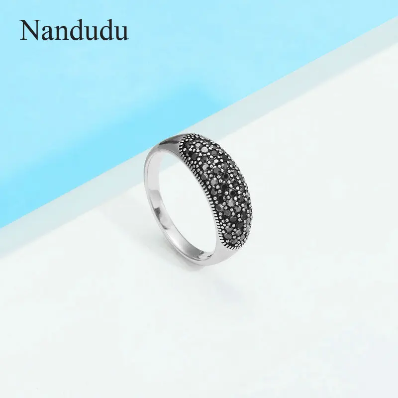 Nandudu, модные, марказит, черные кольца для женщин, девушек, тайское, серебряное ювелирное изделие, подарок, кольцо, аксессуары для свадьбы, вечерние, R2126
