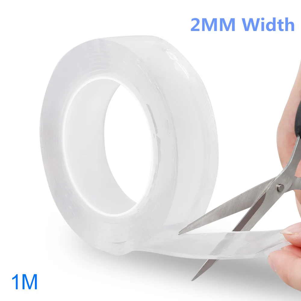 2MM 1M Двусторонний скотч Длина 1/2/3/5M Ширина 1/2 мм нано геля ПУ лентой, Не оставляющий следов надежный дизайн моющиеся Скотч для монтажа светодиодных лампочек анти-слип фиксированной лента для повторного использования - Цвет: 2MM 1M