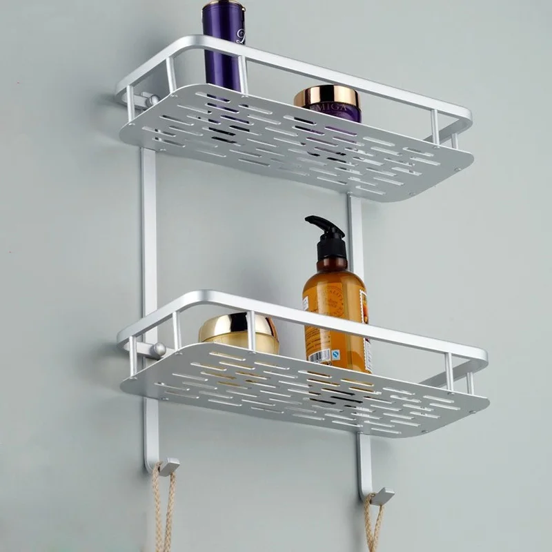 Two Layer Bathroom Shelves / Rack Space Aluminum Wall Towel Washing Shower Basket Bar Shelf bathroom accessories 802316 | Обустройство