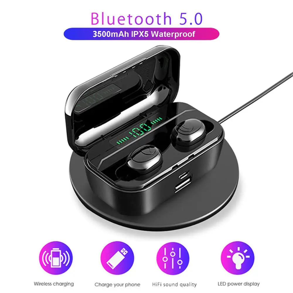 Беспроводные стерео наушники Bluetooth 5 0 в ухо HIFI Звук с 3500 мАч Powerbank зарядная коробка