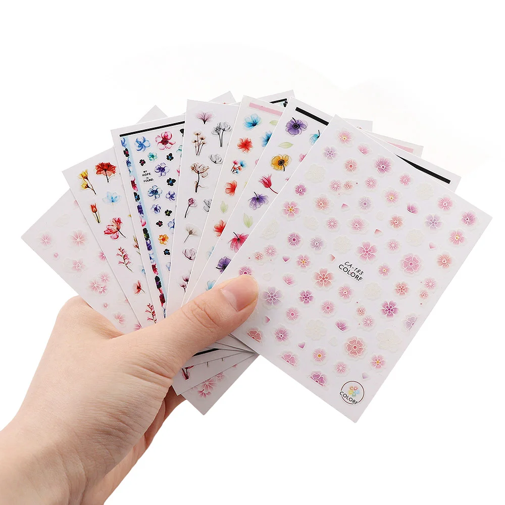 

1 лист наклеек для ногтей цветной цветочный стиль Дизайн 3D самоклеящаяся наклейка Инструменты для украшения ногтей