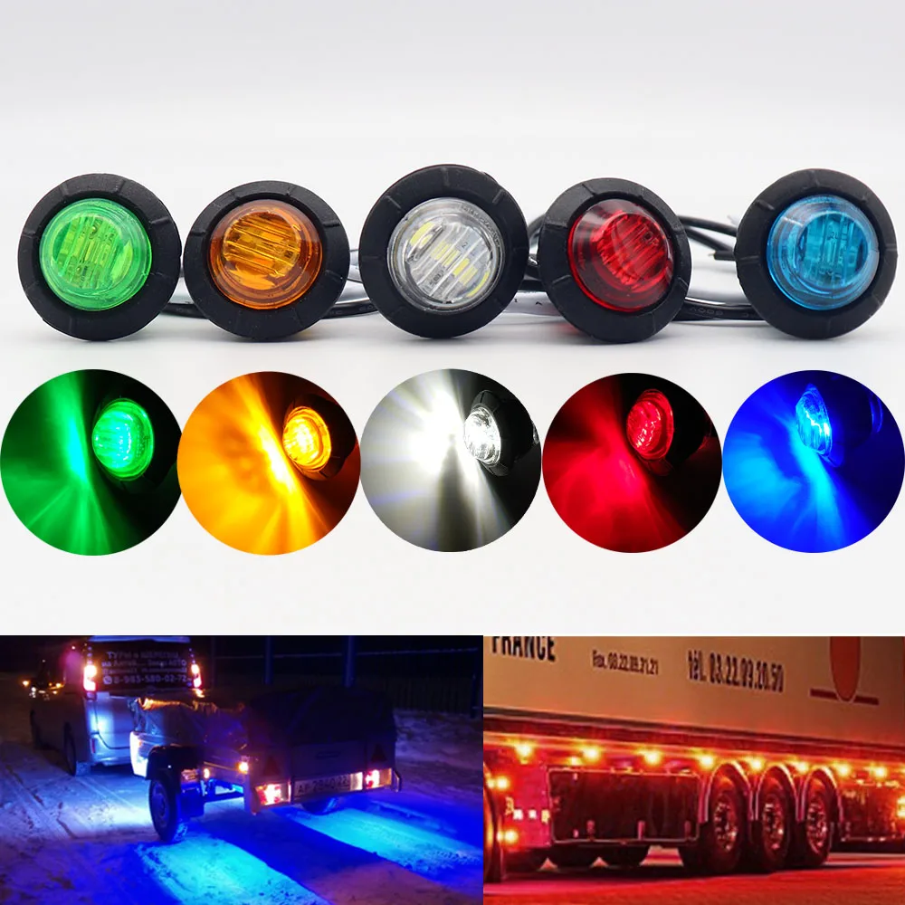 2 шт. 12V 3LED 3/" Круглый прицепа боковые габаритные фонари для грузовых автомобилей Габаритные огни jeep Поворотная сигнальная лампа цвет: желтый, белый красные, синие