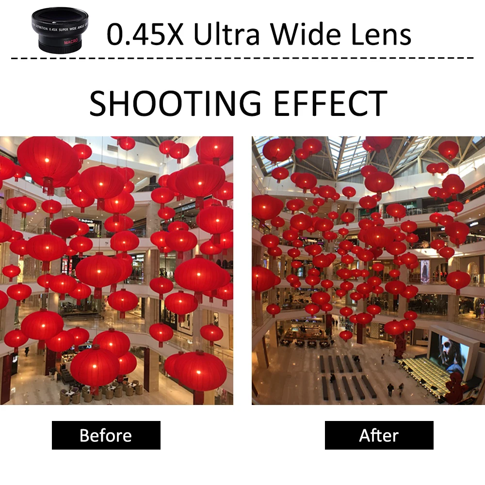 Черный 37 мм 0.45x Широкоугольный объектив камеры с 12.5x макрообъектив для iPhone 6 6S