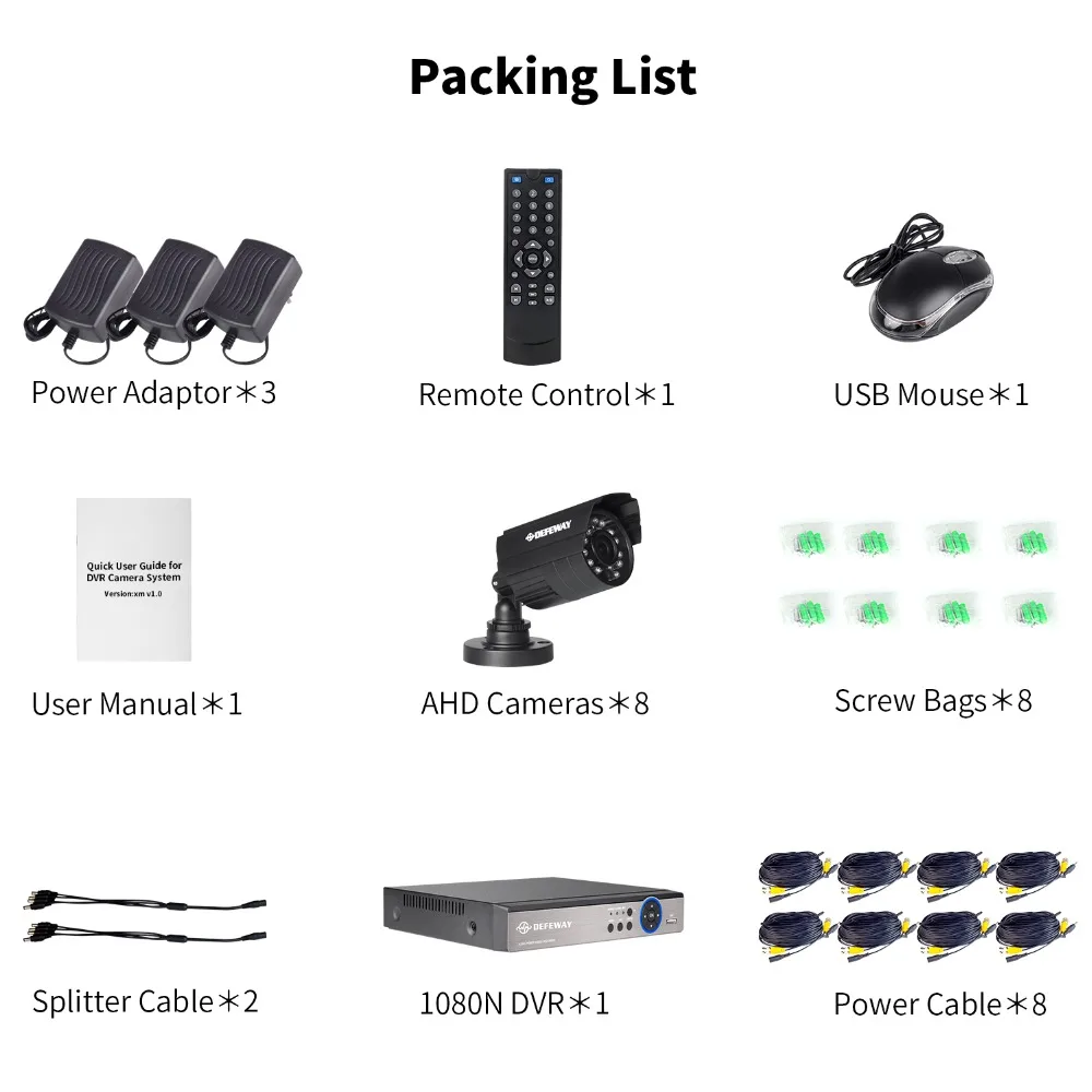 Камера Наружного видеонаблюдения DEFEWAY камера безопасности 8 каналов 1080N HDMI 720P HD DVR