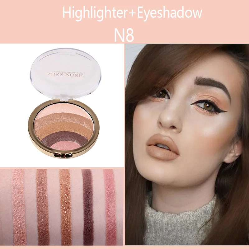 N8 MISS ROSE 5 цветов запеченные тени для век Палитра мерцающие матовые тени для век Пудра Макияж Палитра длительный МАКИЯЖ глаз Косметика - Цвет: N8