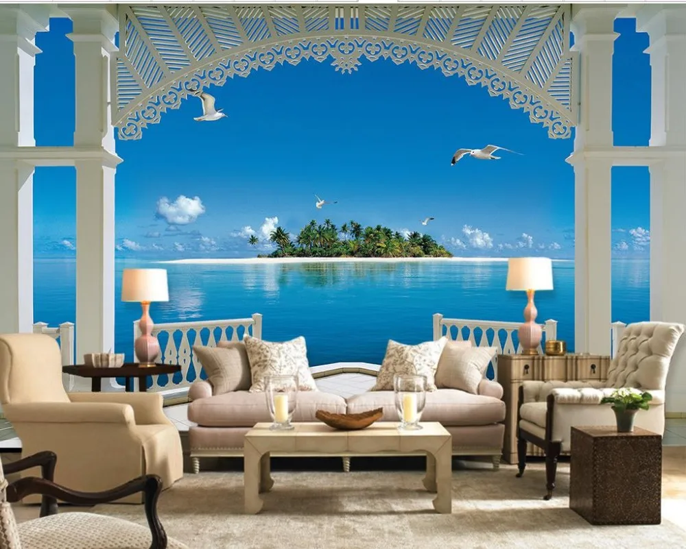 3d обои природа дворец Мальдивы фон для телевизора гостиной диван роспись |