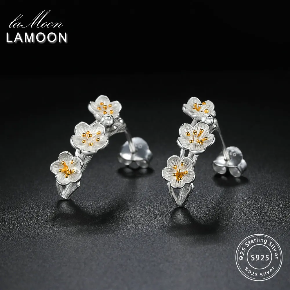 LAMOON Pure серьги из серебра 925 для женщин 2 цвета цветок Изящные Ювелирные изделия