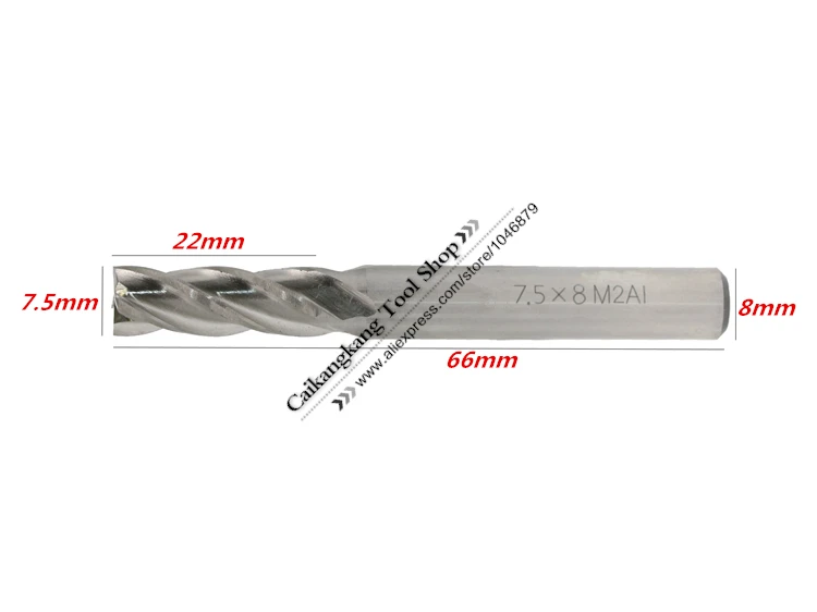 Концевая фреза из высокоскоростной стали диаметр 7 5 мм 4 канавки 4F7.5*8*22*66 M2AI |