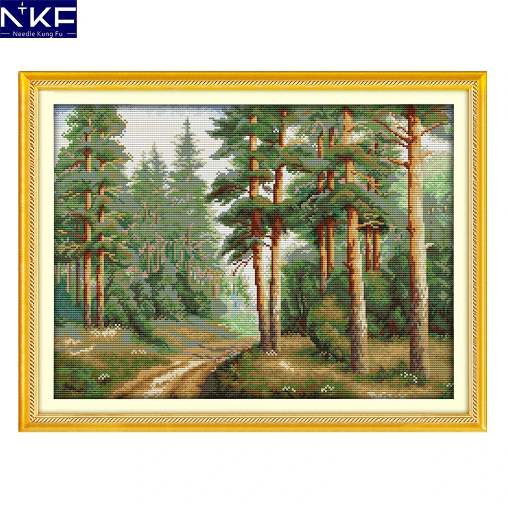 

NKF Christmas Cross Stitch Patterns DIY Embroidery Needlework Pine forest Create Cross stitch scenery For Home Decoration