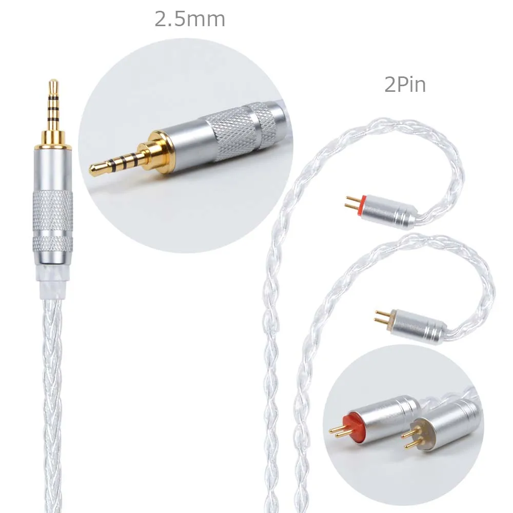2.5mm With 2Pin Nicehck MMCX/2Pin разъем 4,4/3,5/2,5 мм балансный 8-ядерный посеребренный кабель для SE846 ZS10 ZS6 LZ A5 nicehck HC5 с Ушные крючки - Цвет: 2.5mm With 2Pin
