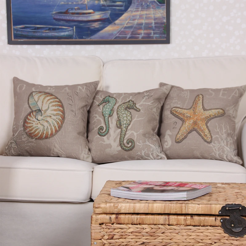 Европейский ретро стиль морское существо раковины декоративные льняные