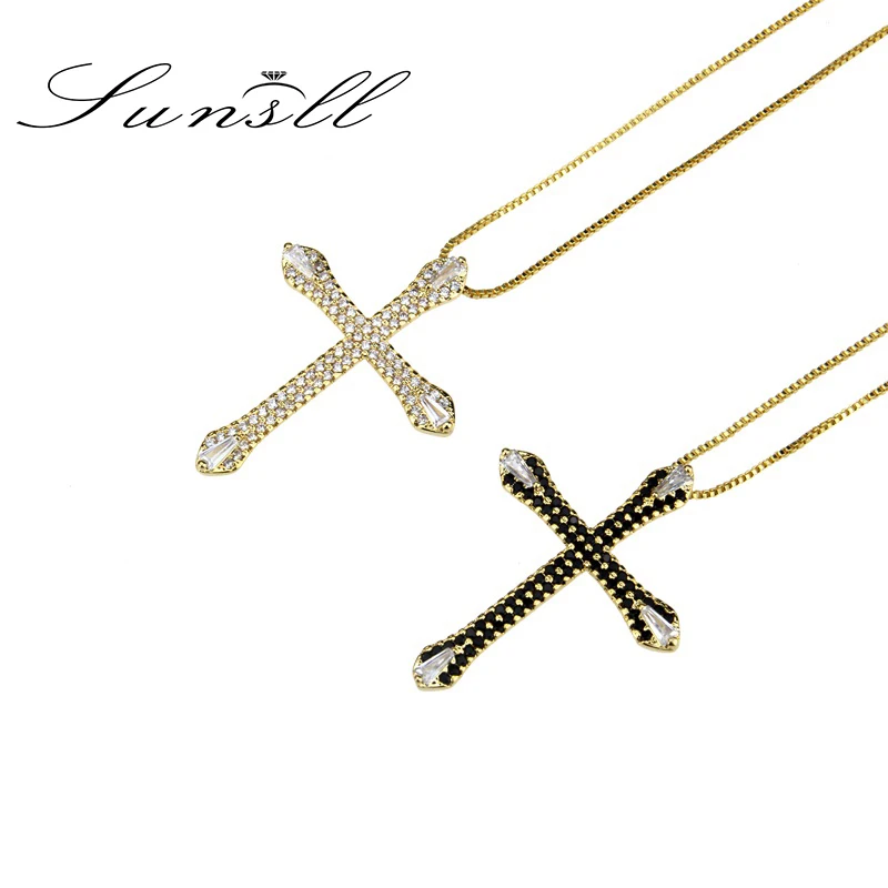 

SUNSLL New gold / silver Color necklace copper black/white cubic zirconia cross necklace for women fashion jewelry pendant gifts