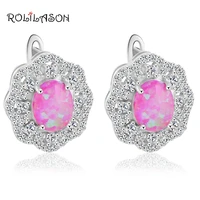 flower classic design wholesale retail purple fire opal silver stamped stud earrings fashion opal jewelry oe345