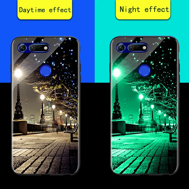 Роскошный чехол в виде светящегося стекла для huawei Honor 10i View 20 V20 Coque Рождественский чехол для huawei P Smart Plus - Цвет: Quiet night
