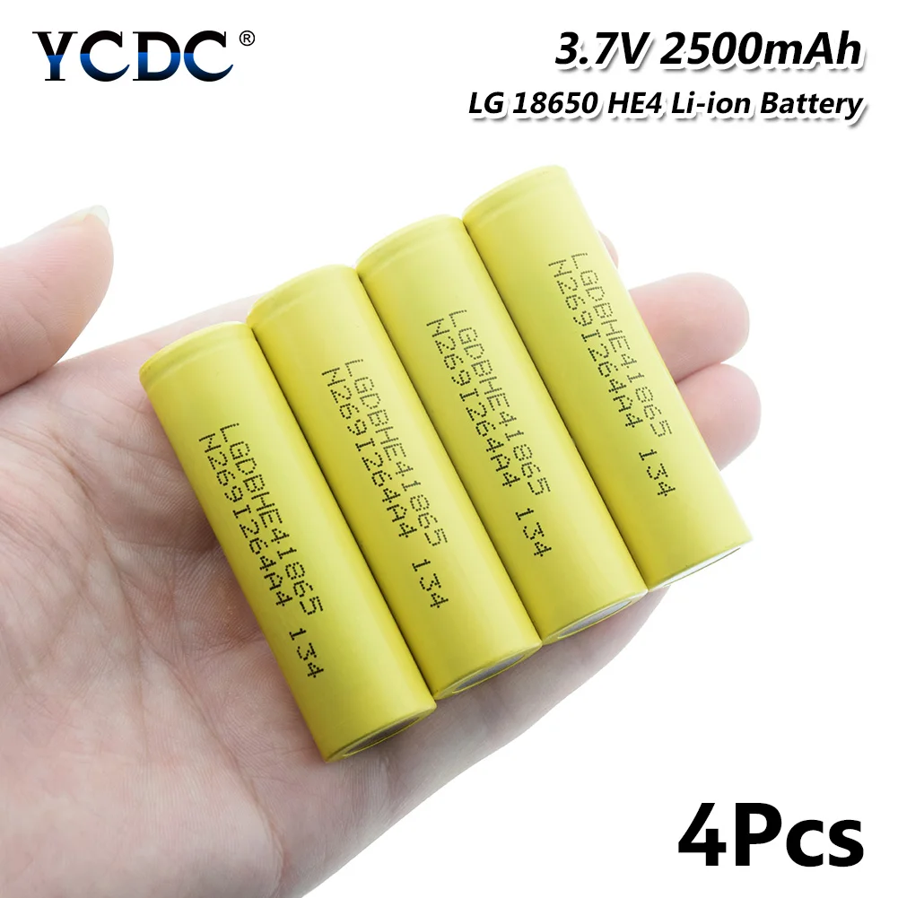 4 Pcs YCDC 35A высокий расход 18650 LG HE4 IMR аккумуляторная батарея 2500 мАч для фонариков - Цвет: 4 Pcs