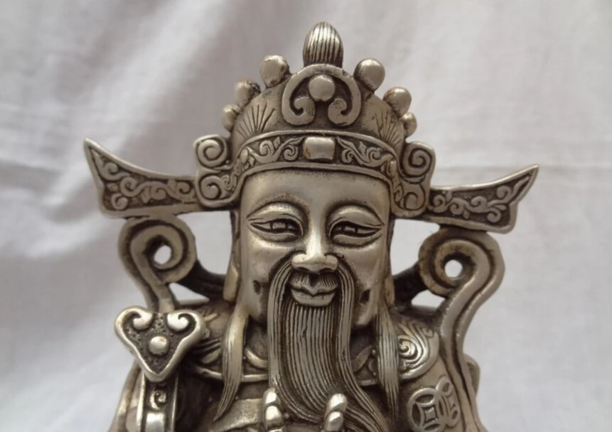 Elegant old S4759 Chinese Silver Buddhism Joss Dragon Head YuanBao RuYi Mammon God Statue (A 0319 discount 35%) | Дом и сад