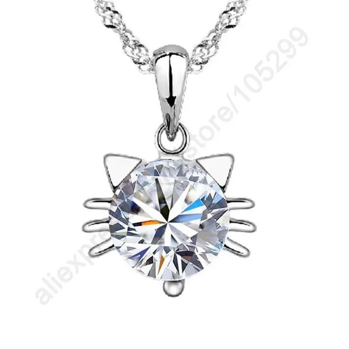 

Good Quality Lovely Kitty Heard 925 Sterling Silver Pendant Cubic Zirconia CZ Necklace With 18" Singapore Chains