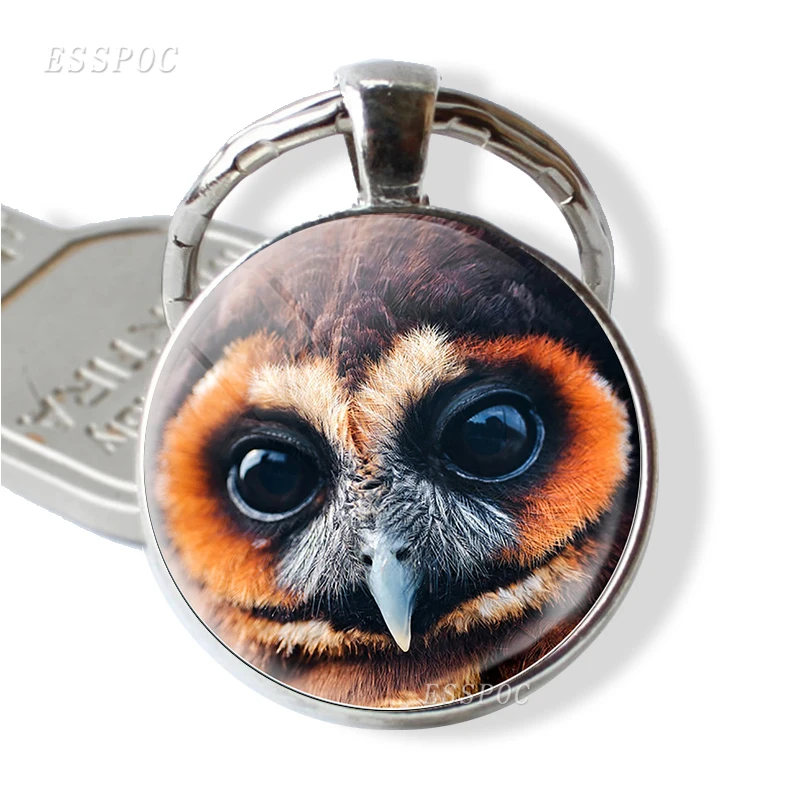 Сова брелок со стеклянным кабошоном кулон металлическая цепочка для ключей