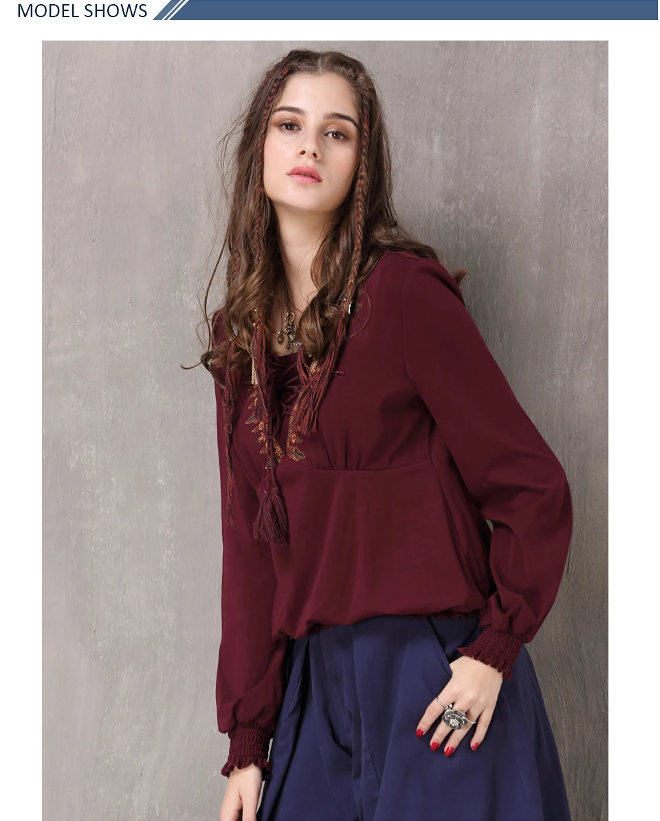 Женская футболка Yuzi. may Boho, новинка, хлопок, спандекс, топы с v-образным вырезом, винтажная вышивка, рукав-фонарик, свободные женские футболки B9237