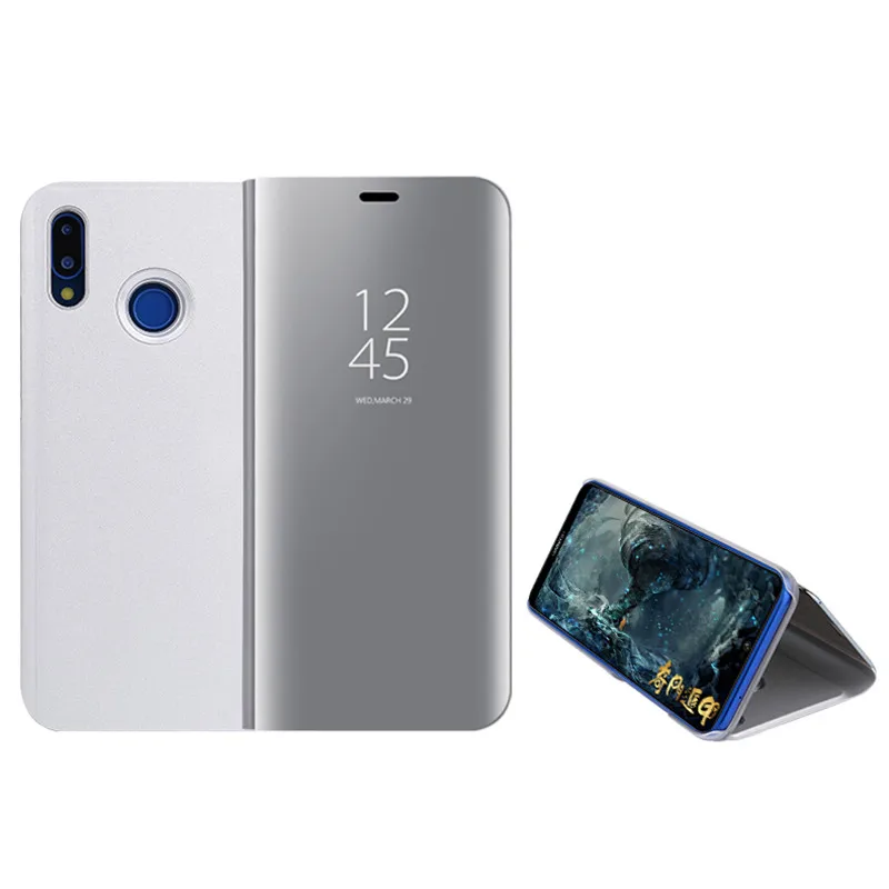 Чехол для huawei y9 prime зеркальный флип чехол для huawei y6 prime y7 pro y5 huawey y 5 6 7 9 Чехол подставка Роскошный чехол - Цвет: Silver