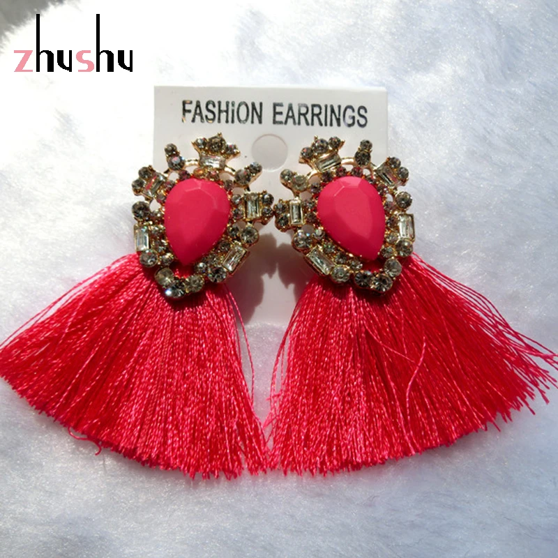 7 цветов кисточкой Длинные висячие серьги Пирс австрийского хрусталя