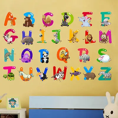 Виниловые наклейки на стену с изображением животных из мультфильмов и алфавита