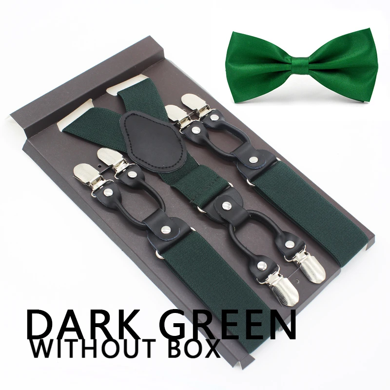 DARK GREEN Мужские подтяжки набор новые подтяжки с галстуком-бабочкой винтажные повседневные 6 зажимов подтяжки брюки ремень подарок для отца/мужчины - Цвет: DARK GREEN