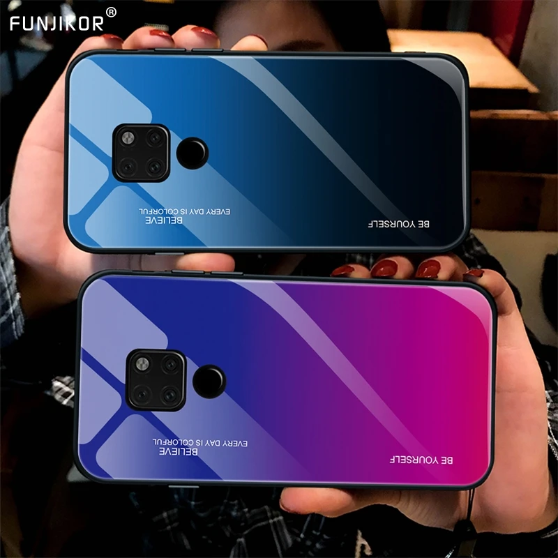 Роскошный градиентный чехол из закаленного стекла для Huawei Mate 20 Pro Lite телефона с