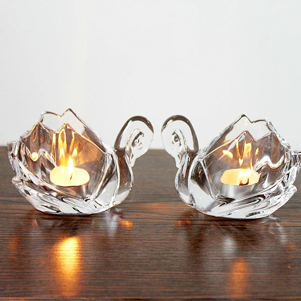 Романтический стеклянный подсвечник в виде лебедя прозрачный для чая свадебное