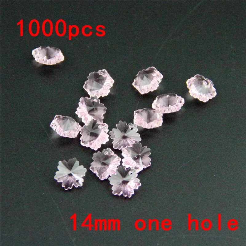 

Specail 1000pcs Pink 14mm Crystal Glass Snowflake Beads Chandelier Beads In 1 Hole For Garland Strands Wedding Part Decoration