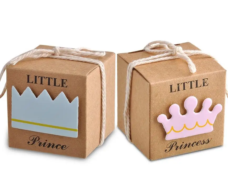 

Cute Little Prince or Princesskraft paper Crown Favor Candy Boxes Baby Shower Christening Birthday Favors Bonbonniere Gift Boxes